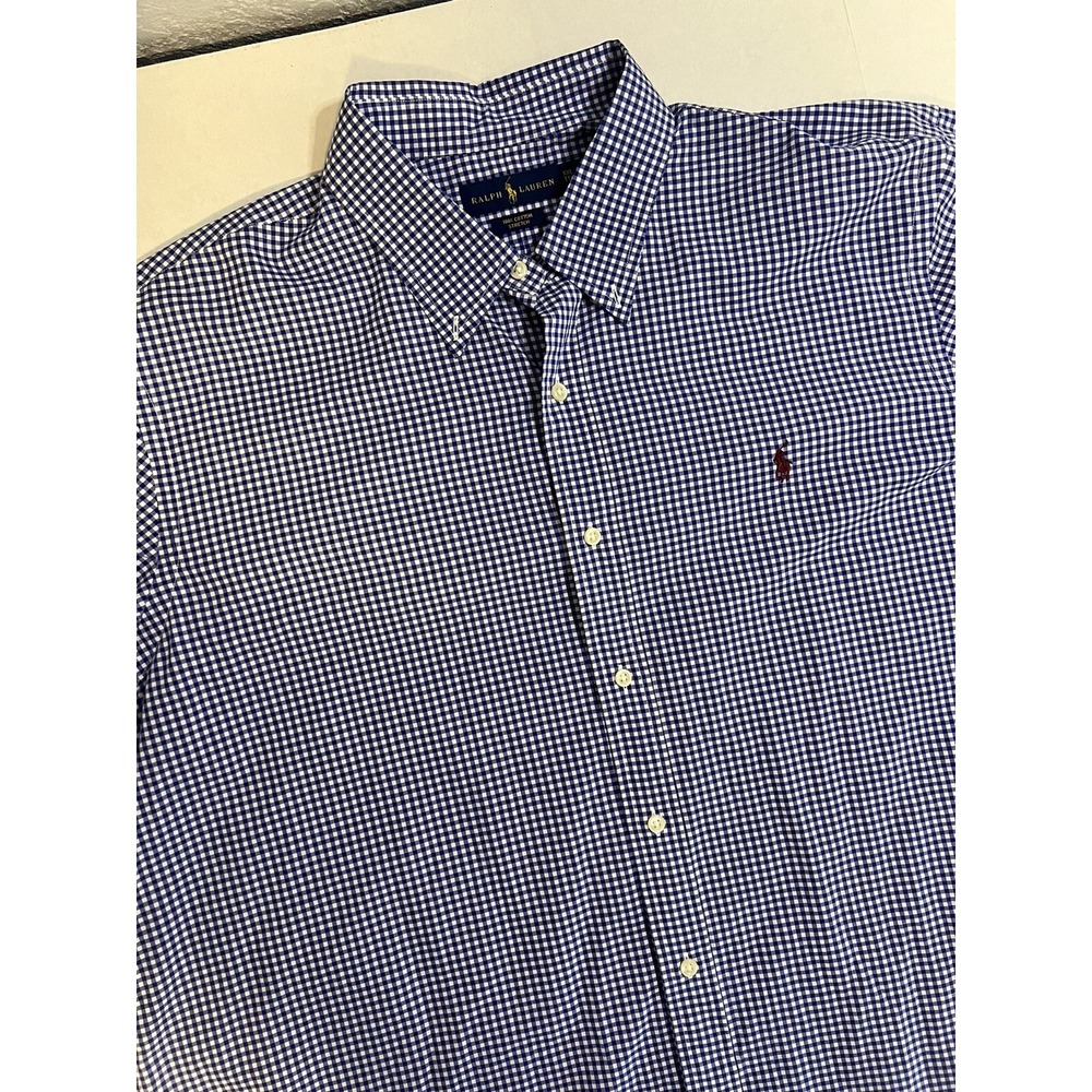 Ralph‎ Lauren Long Sleeve All-Cotton  Stretch Mens XXL/TTG Blue Gingham Shirt